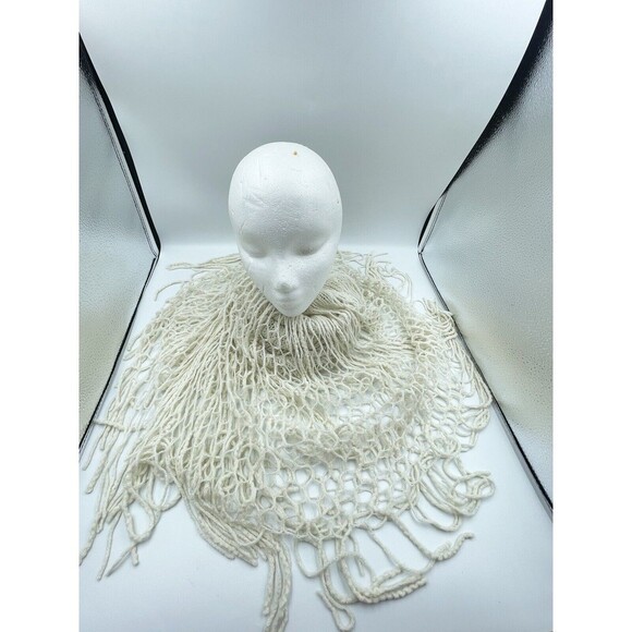 Unisex Crochet Fringe Scarf Beige 76 in x 9 In - Picture 3 of 11